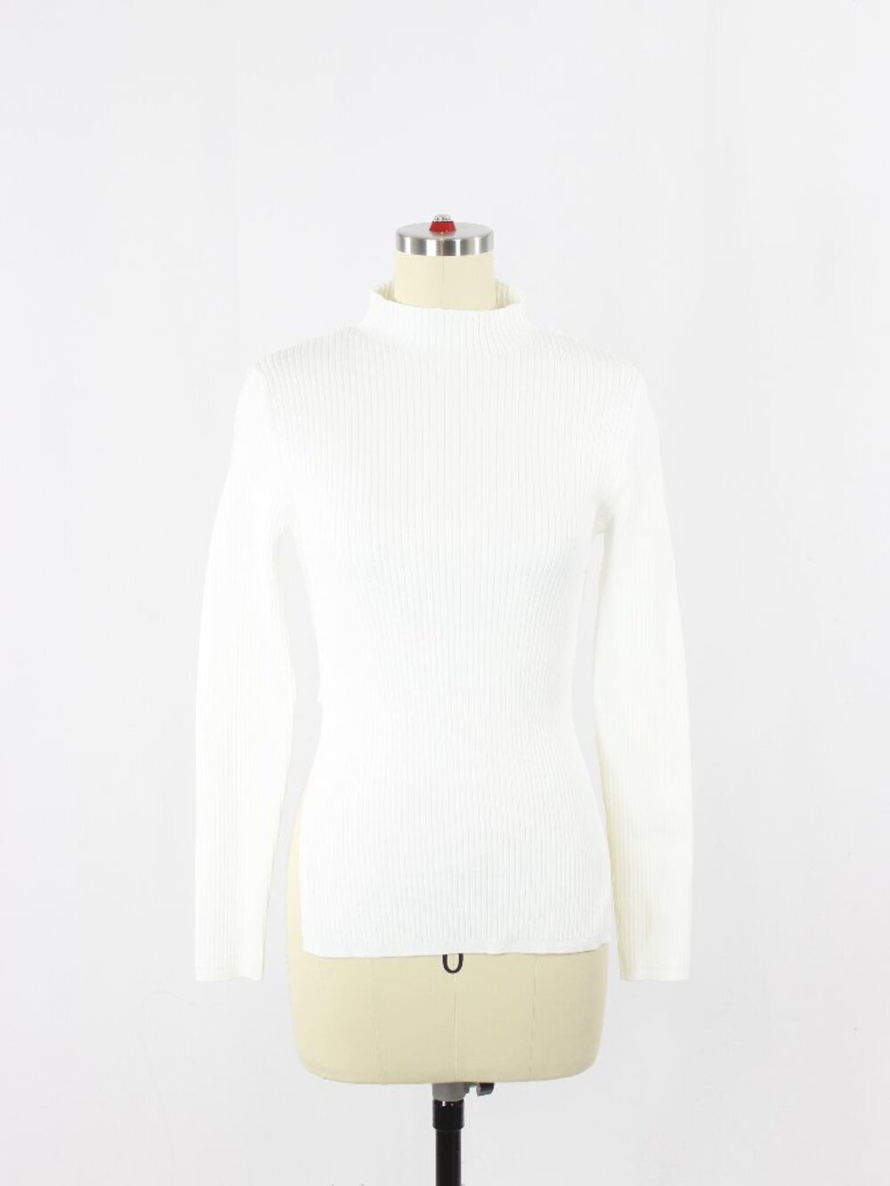 Aritzia BABATON Sculpt Knit White Mock Neck Tie-Back Long Sleeve Top, Size S